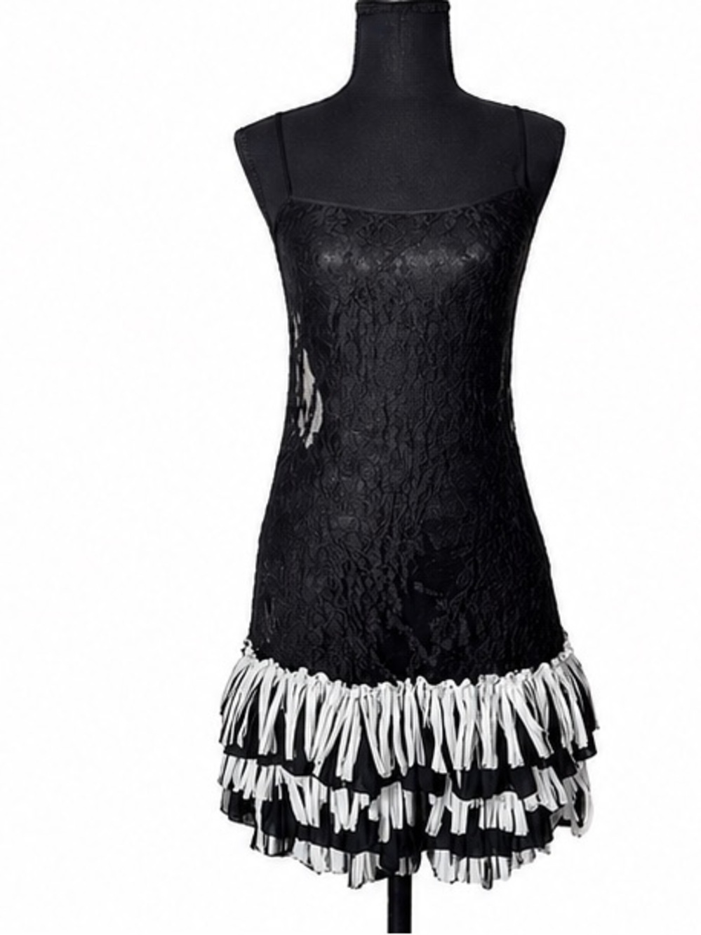 BKE Black Lace Fringe Mini Dress Y2K Party Slip Ruffle Hem Size S Cute
